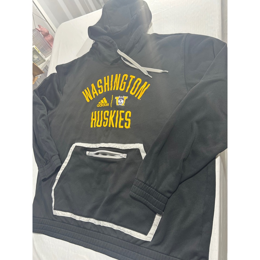 Adidas Washington Huskies Hoodie Black Yellow Pullover Sweatshirt Mens 2XL